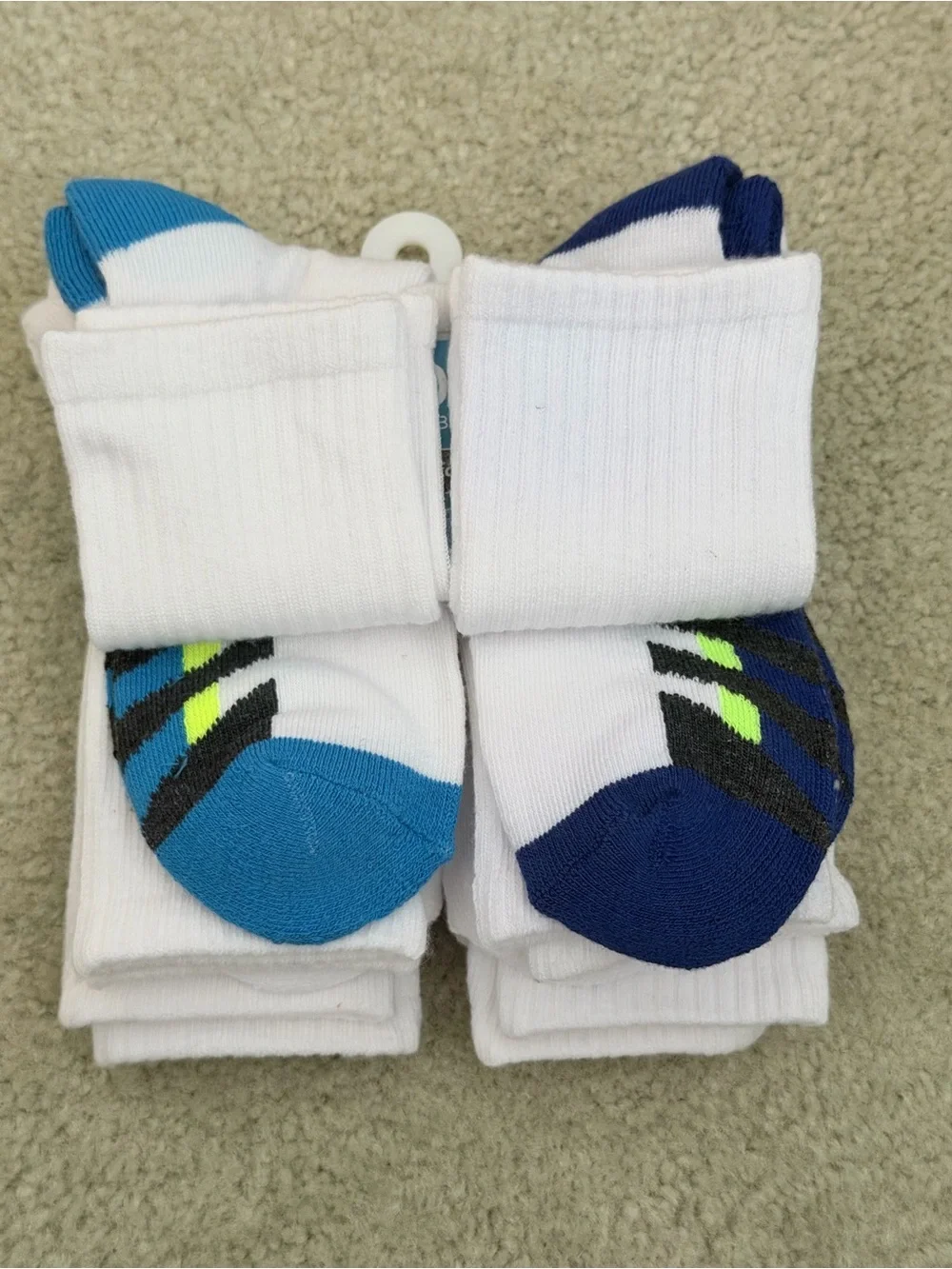 Gildan Boys' Crew Cushion Performance Socks - White with Blue Accents
